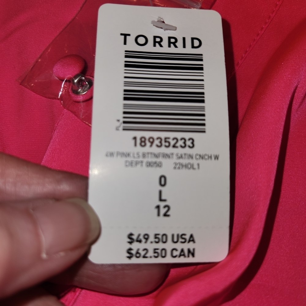 NWT Torrid Vibrant Pink Long Sleeve Babydoll Top Size 0 (L/12) Gathered At Bust - Picture 11 of 13